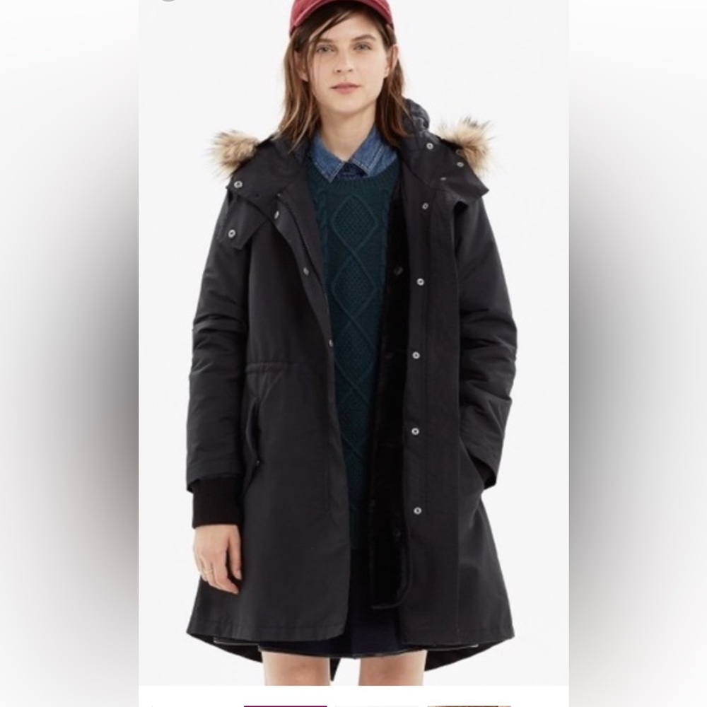 Madewell Field Parka removable lining and faux fur trim on hood coat jacket M